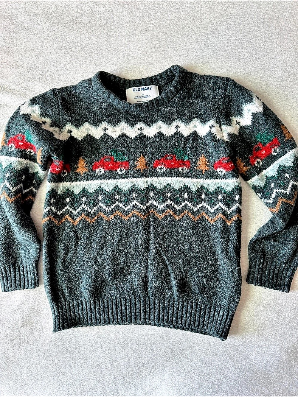 Old Navy Holiday Fair Isle Red Truck Sweater Boys 4T Fair Isle Knit Sweater Like